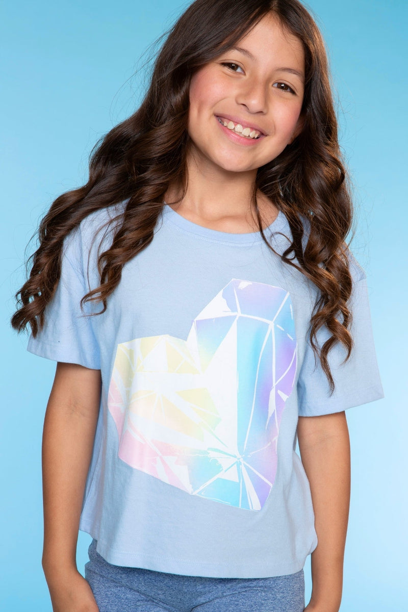 Washed Cotton Drop Shoulder Tee. - Blue Diamond Heart