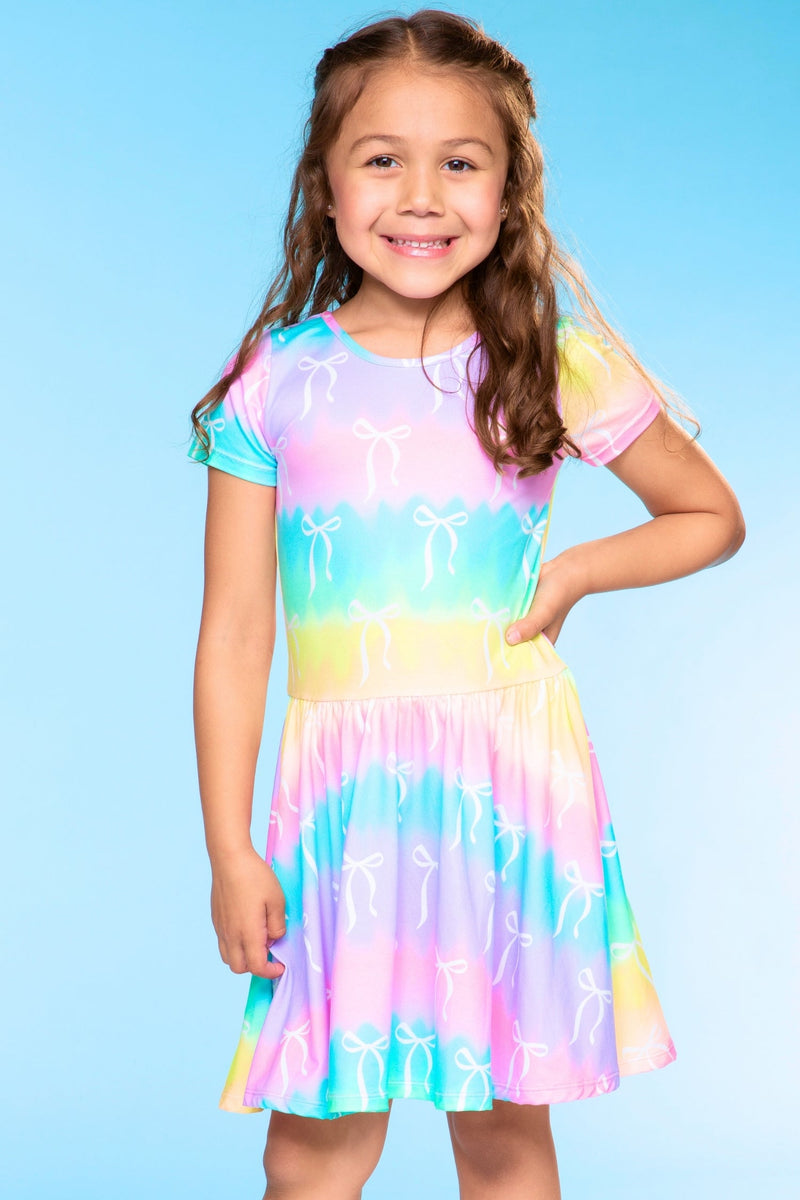 Simply Soft Short Sleeve Be Happy Dress - Rainbow Bows