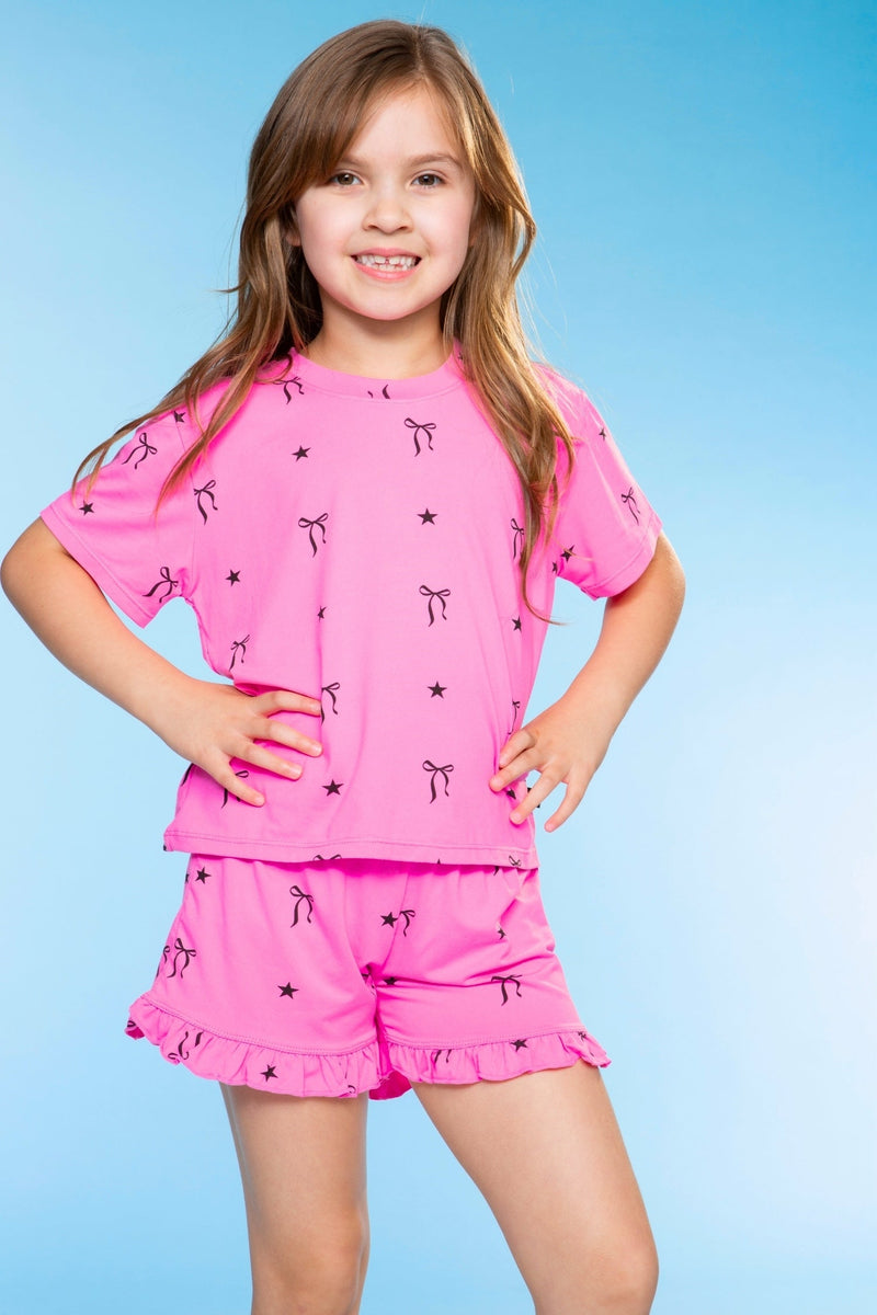 Simply Soft Easy Tee & Soft Ruffle Short Set - Pink Bows & Stars