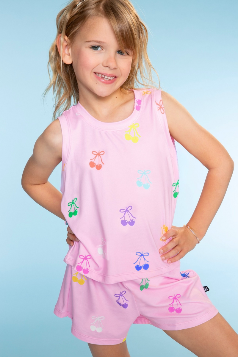 Simply Soft Sleeveless Easy Tank & Dolphin Short - Pink Rainbow Cherries