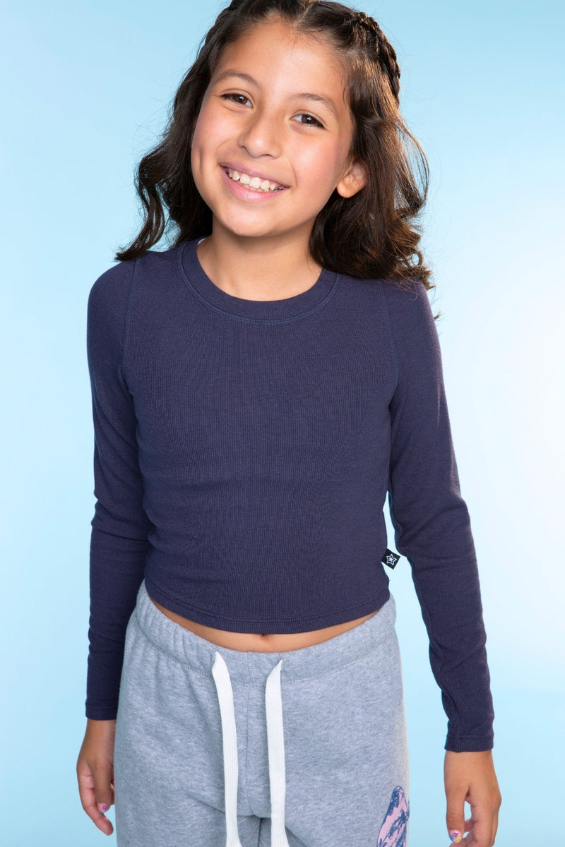 Ultra-Soft Ribbed Long Sleeve Fitted Tee - Dark Denim