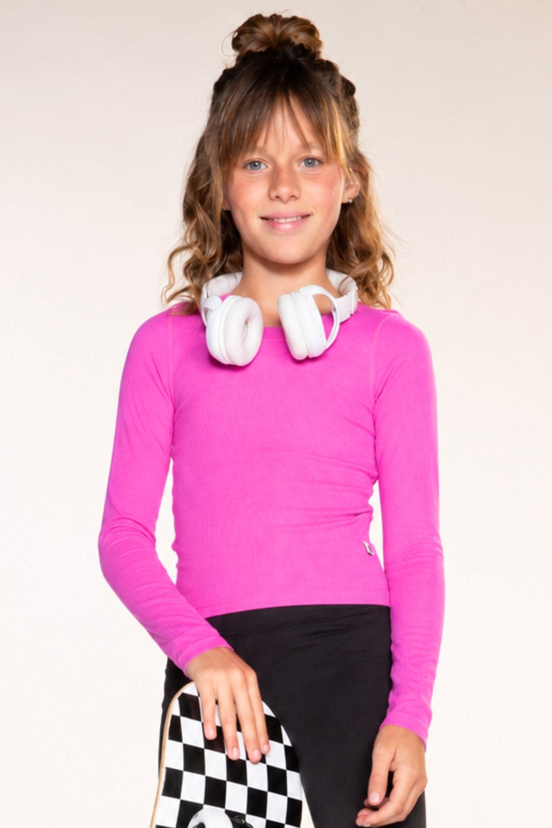 Ultra-Soft Ribbed Long Sleeve Fitted Tee - Hot Pink - NEW!