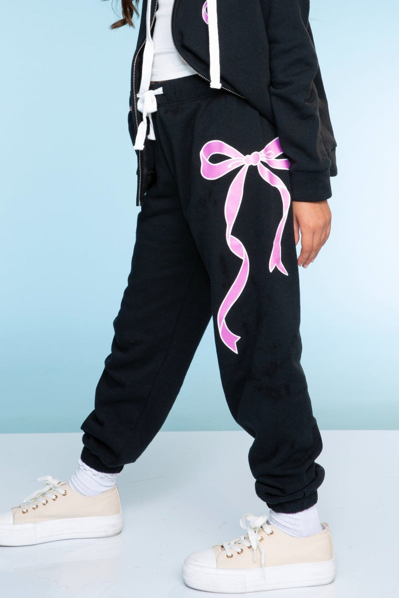 Cotton Soft French Terry Sweatpant ••• - Black Pink Bow