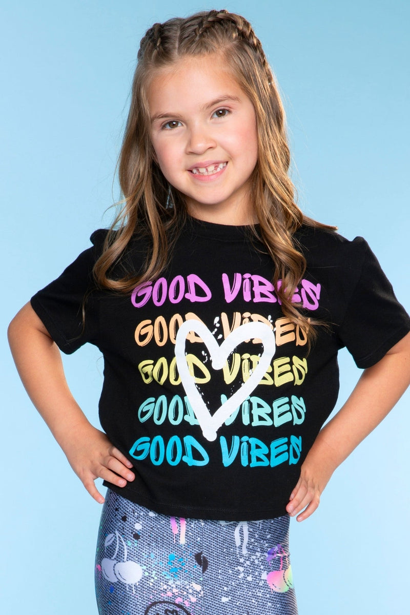 Washed Cotton Drop Shoulder Tee. - Washed Black Good Vibes