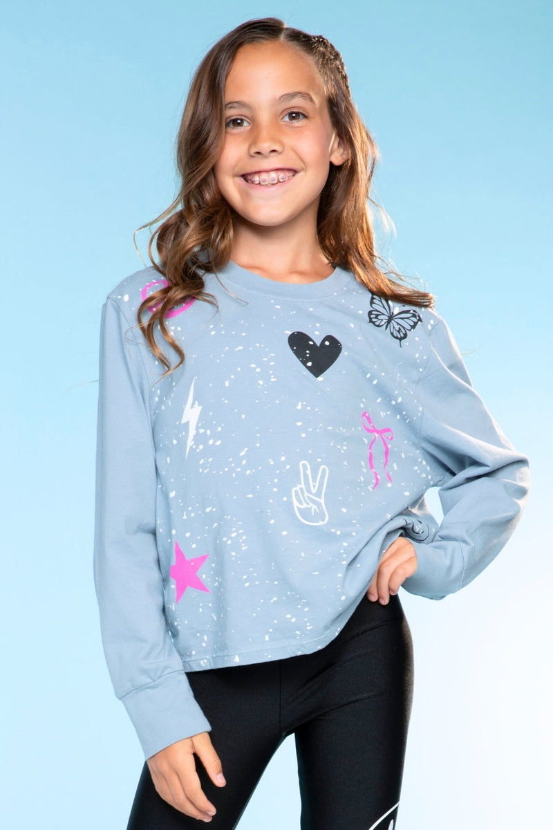 Washed Cotton Long Sleeve Easy Tee - Denim Blue Elements