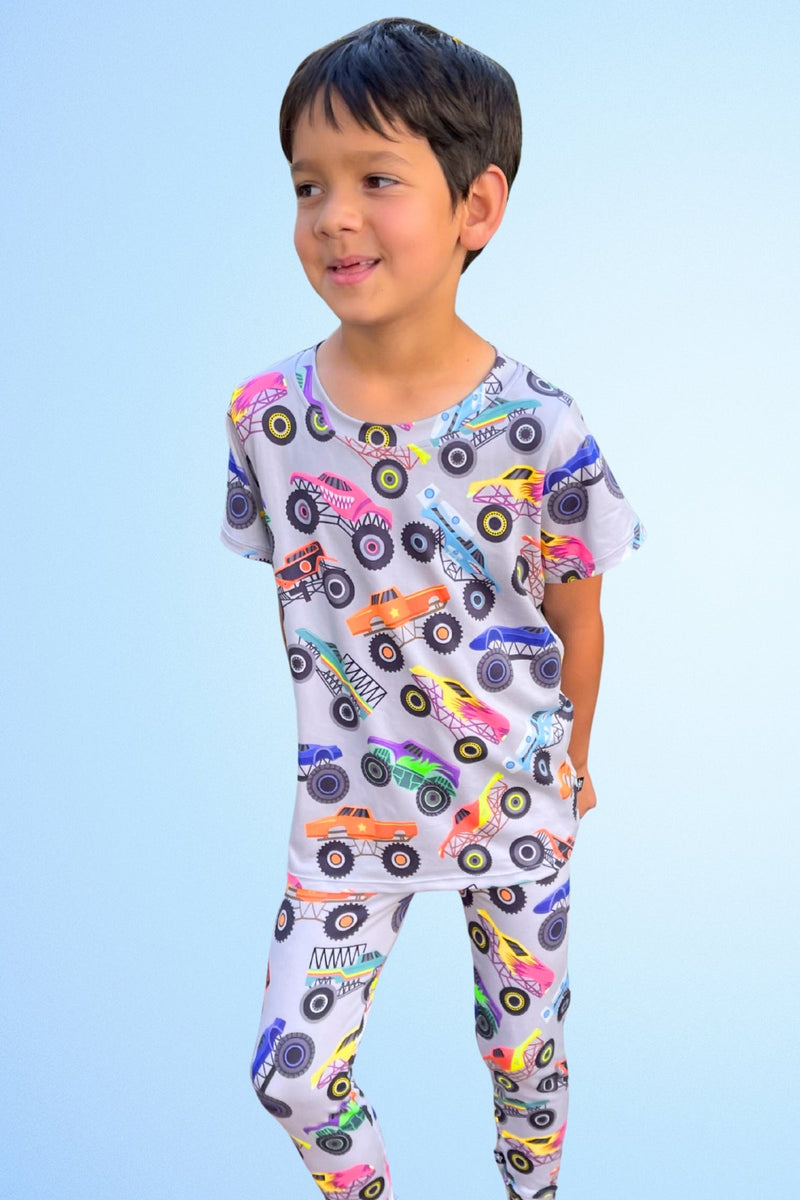 Simply Soft Short Sleeve Tee & Slim Lounge Bottom - Charcoal Monster Truck