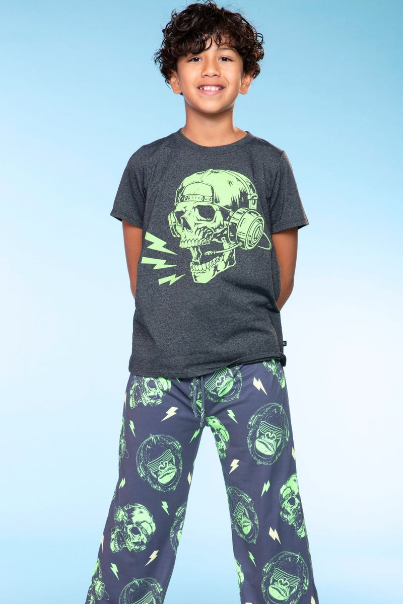 Triblend Graphic Tee & Simply Soft Karate Pant - Charcoal Skull Gamer
