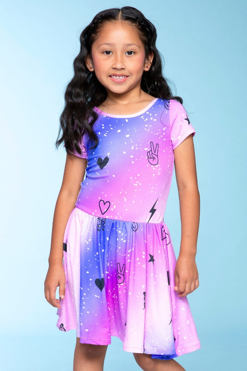 Simply Soft Short Sleeve Be Happy Dress - Purple Pink Elements