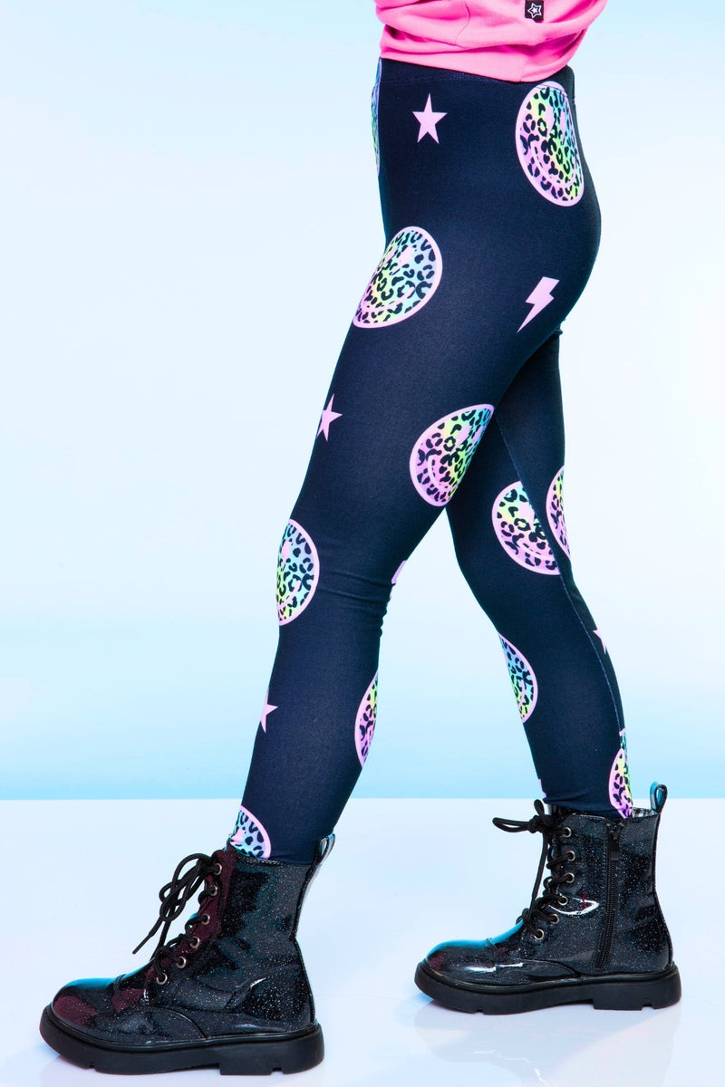 Simply Soft Long Legging - Black Rainbow Leopard Smile
