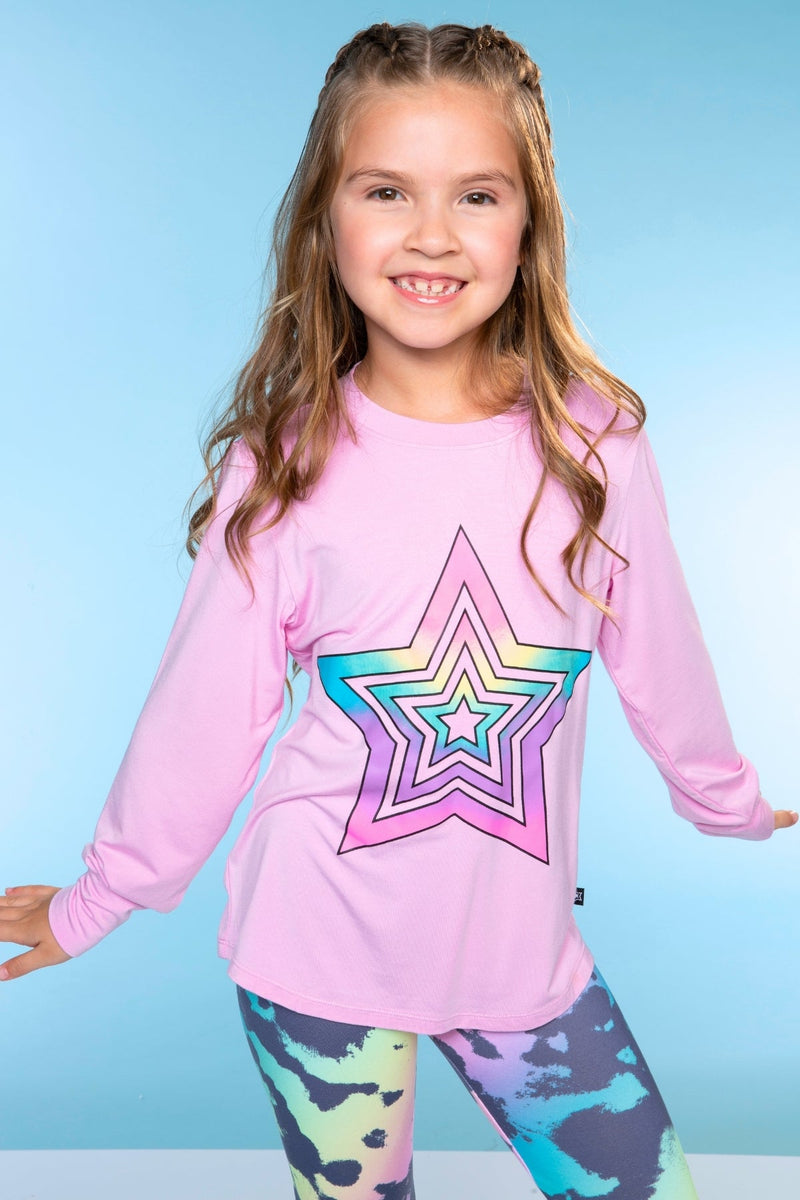 Modal Long Sleeve Shirttail Top - Pink Rainbow Star