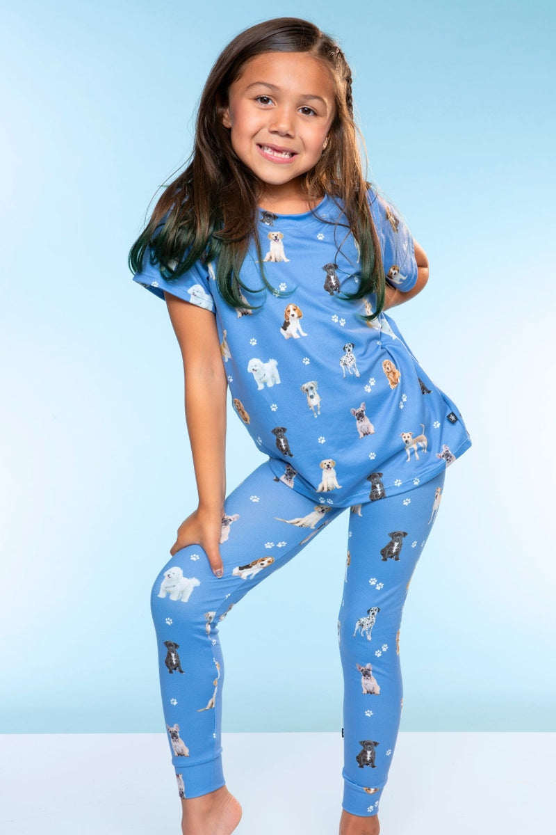 Simply Soft Short Sleeve Tee & Slim Lounge Bottom - Vintage Blue Puppy