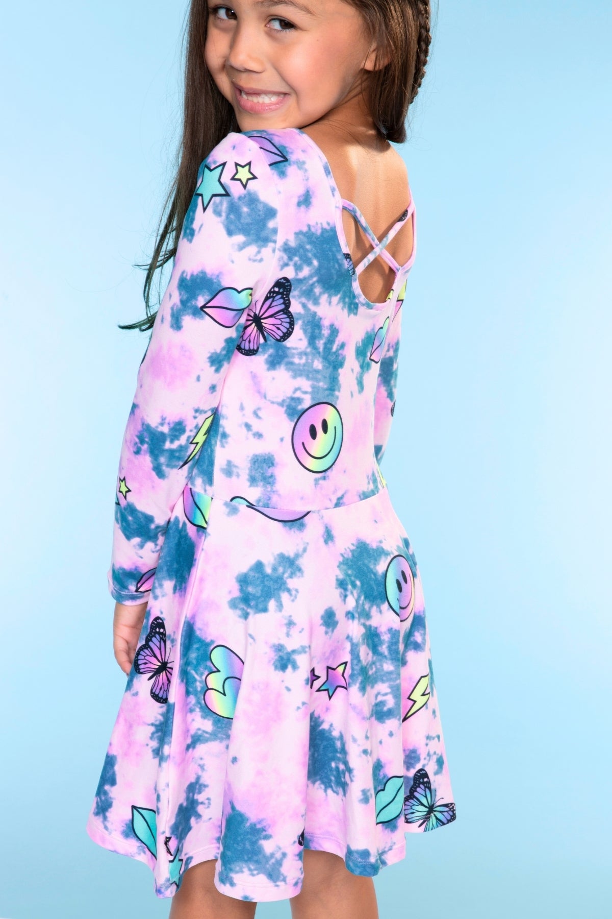 Simply Soft Long Sleeve Be Happy Dress.. - Black Rainbow Foil Hearts & Stars