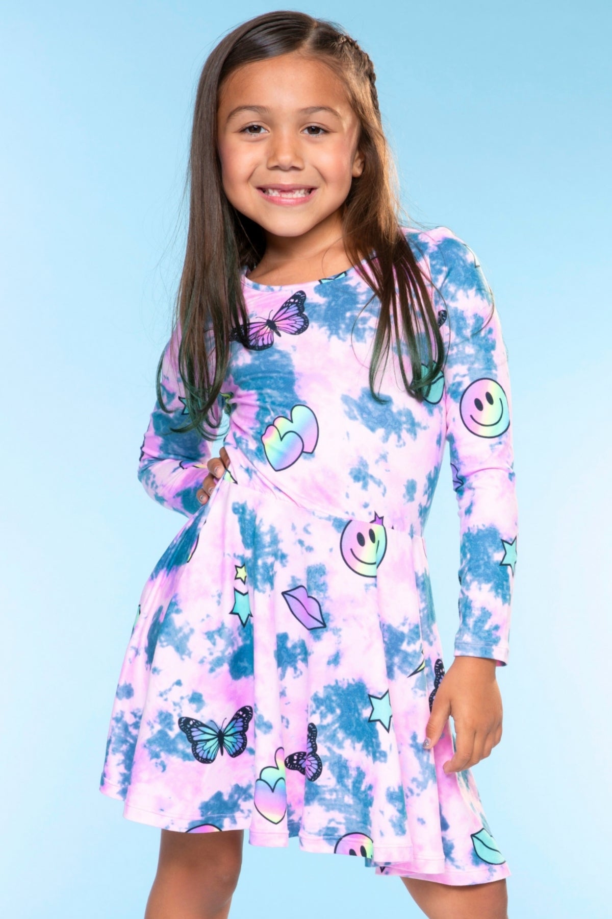 Simply Soft Long Sleeve Be Happy Dress.. - Black Rainbow Foil Hearts & Stars