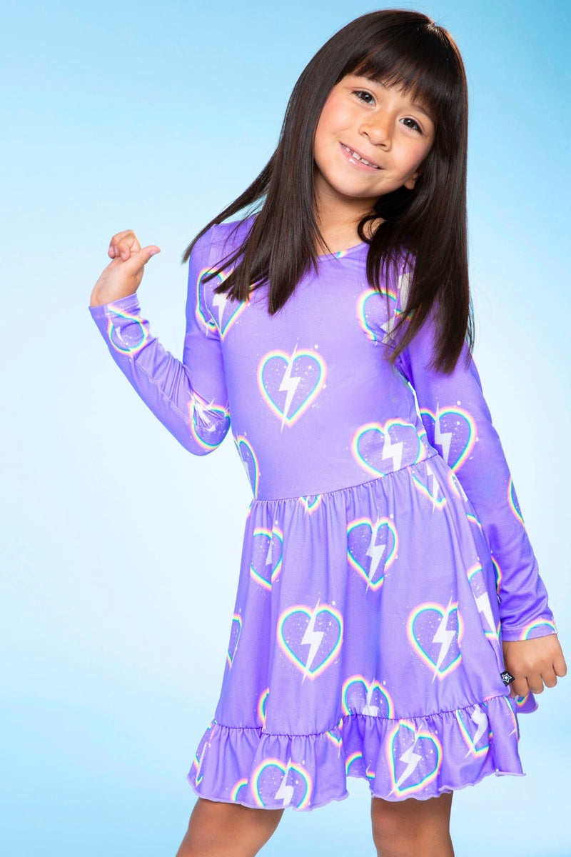 Simply Soft Long Sleeve Be Happy Flounce Dress - Purple Heart Bolt
