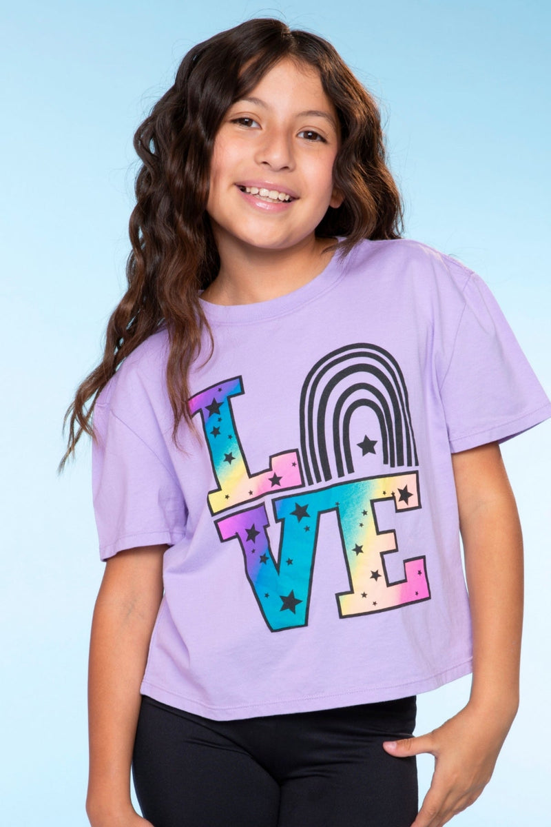 Washed Cotton Drop Shoulder Tee. - Purple Rainbow Love