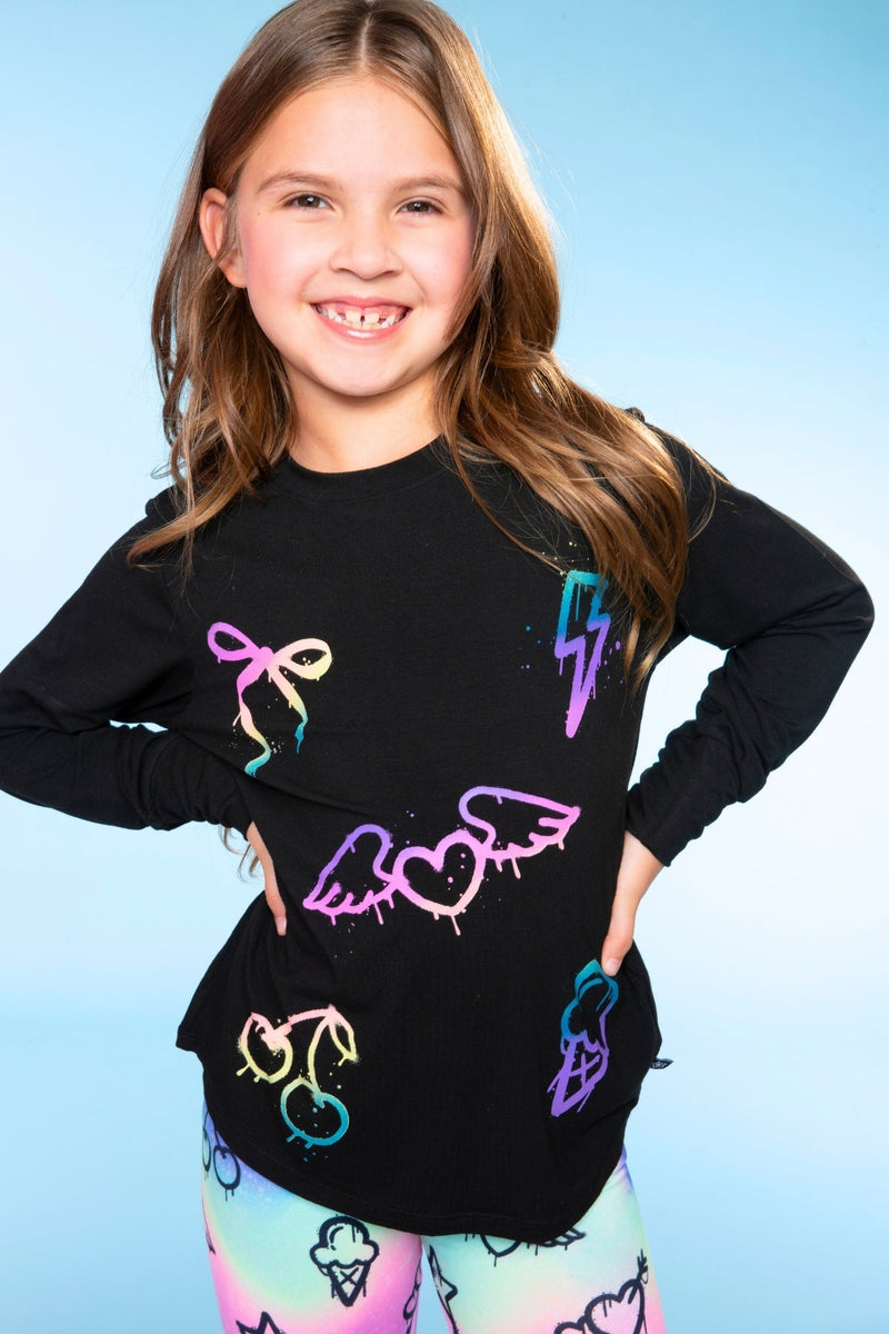 Modal Long Sleeve Shirttail Top - Black Ombre Emojis