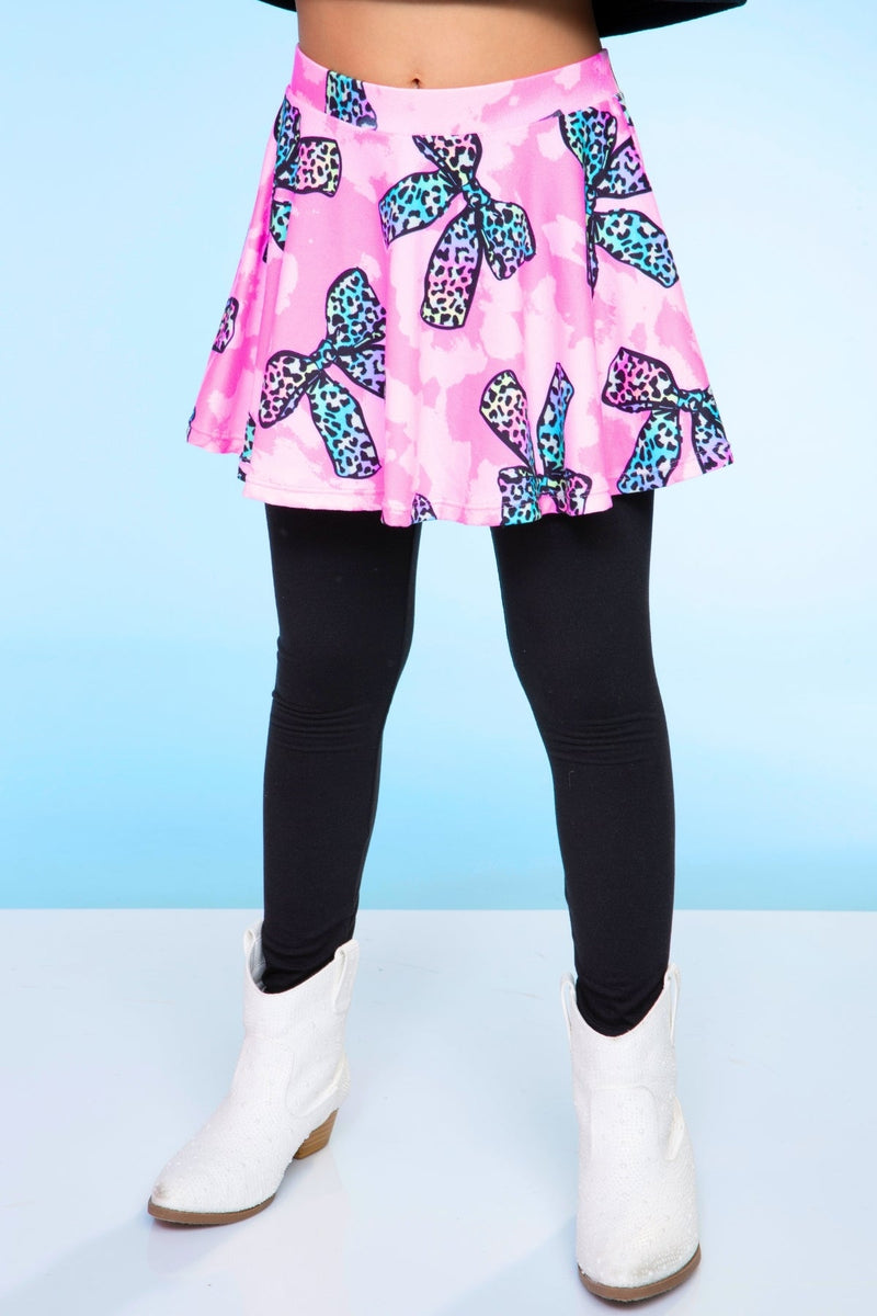 Simply Soft Skater Legging - Pink Rainbow Bow Black