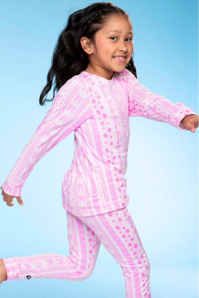 Simply Soft Long Sleeve Crew & Slim Lounge Bottom - Pink Stripe Bow Floral