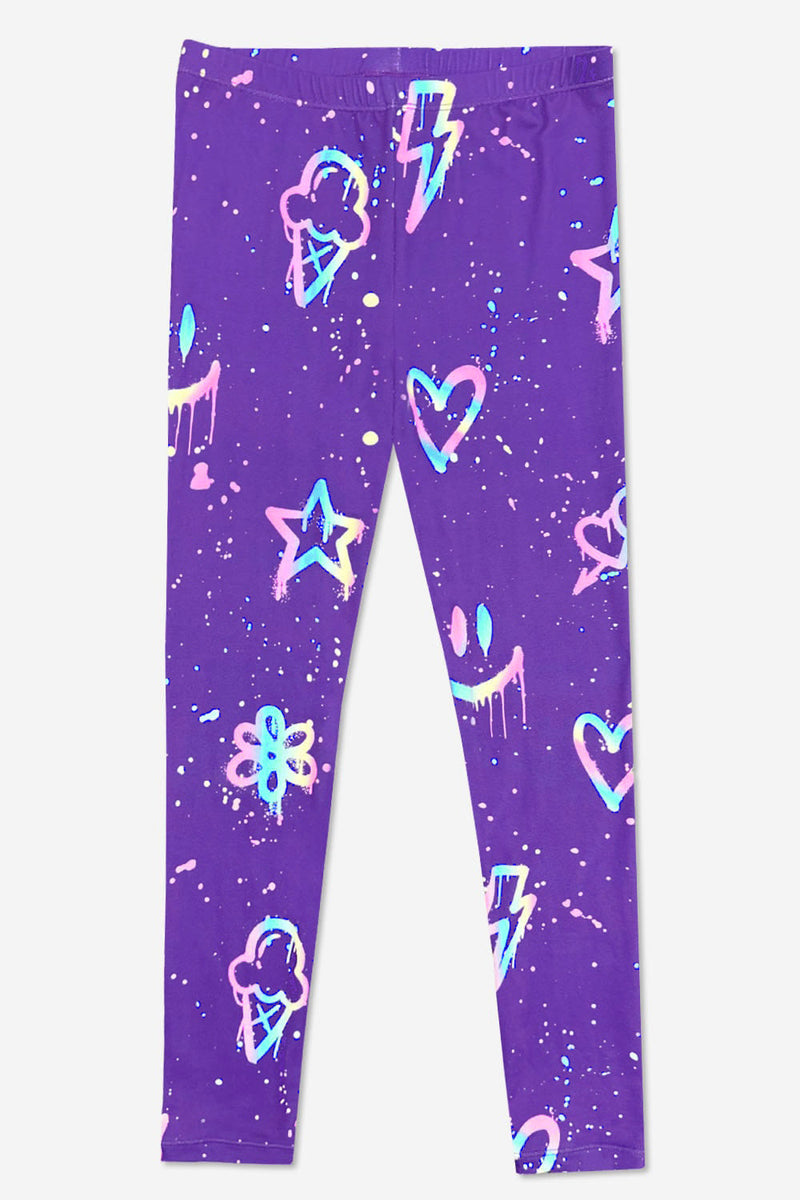 Simply Soft Long Legging - Purple Graffiti Rainbow