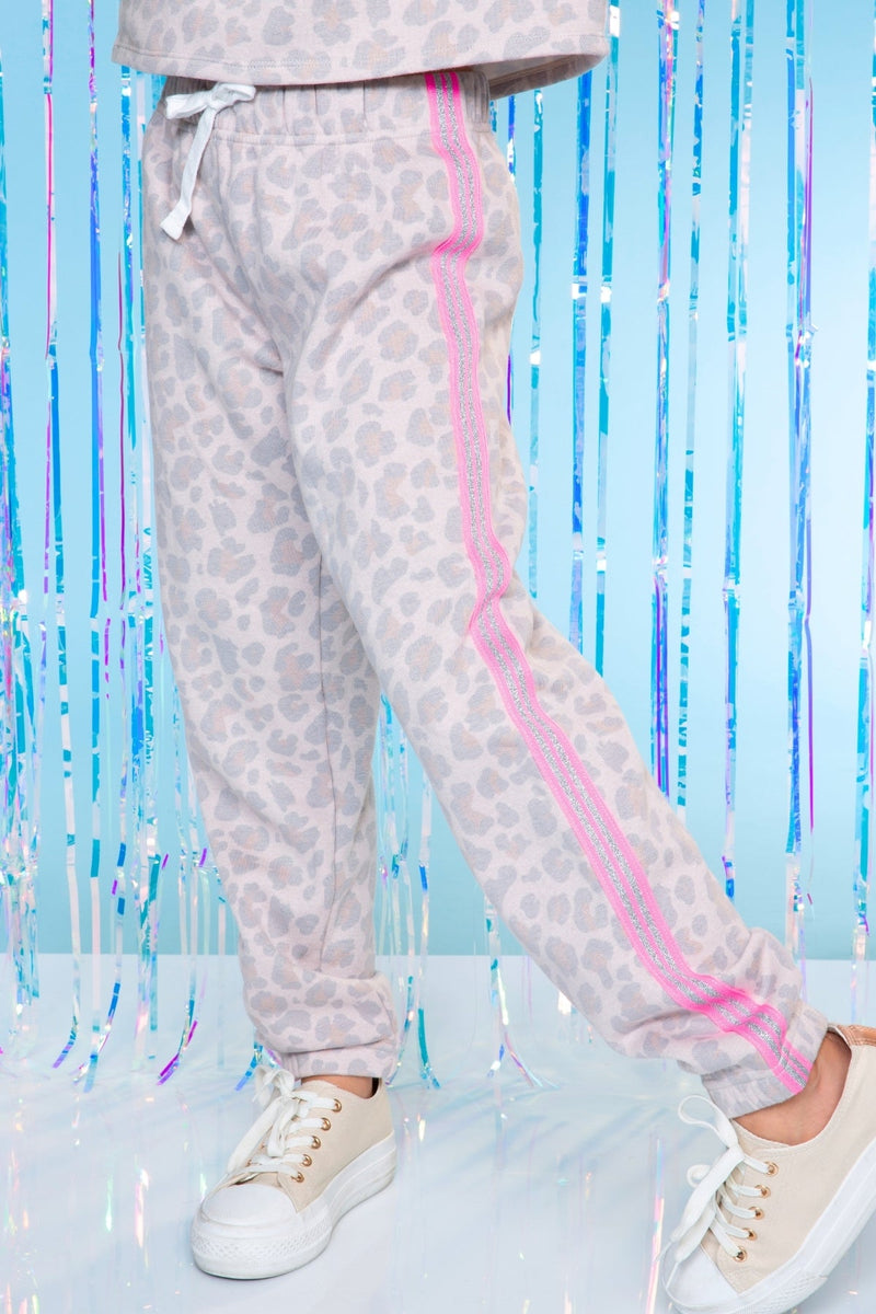 Heavyweight Cotton French Terry Sweatpant - Taupe Leopard Pink - NEW!