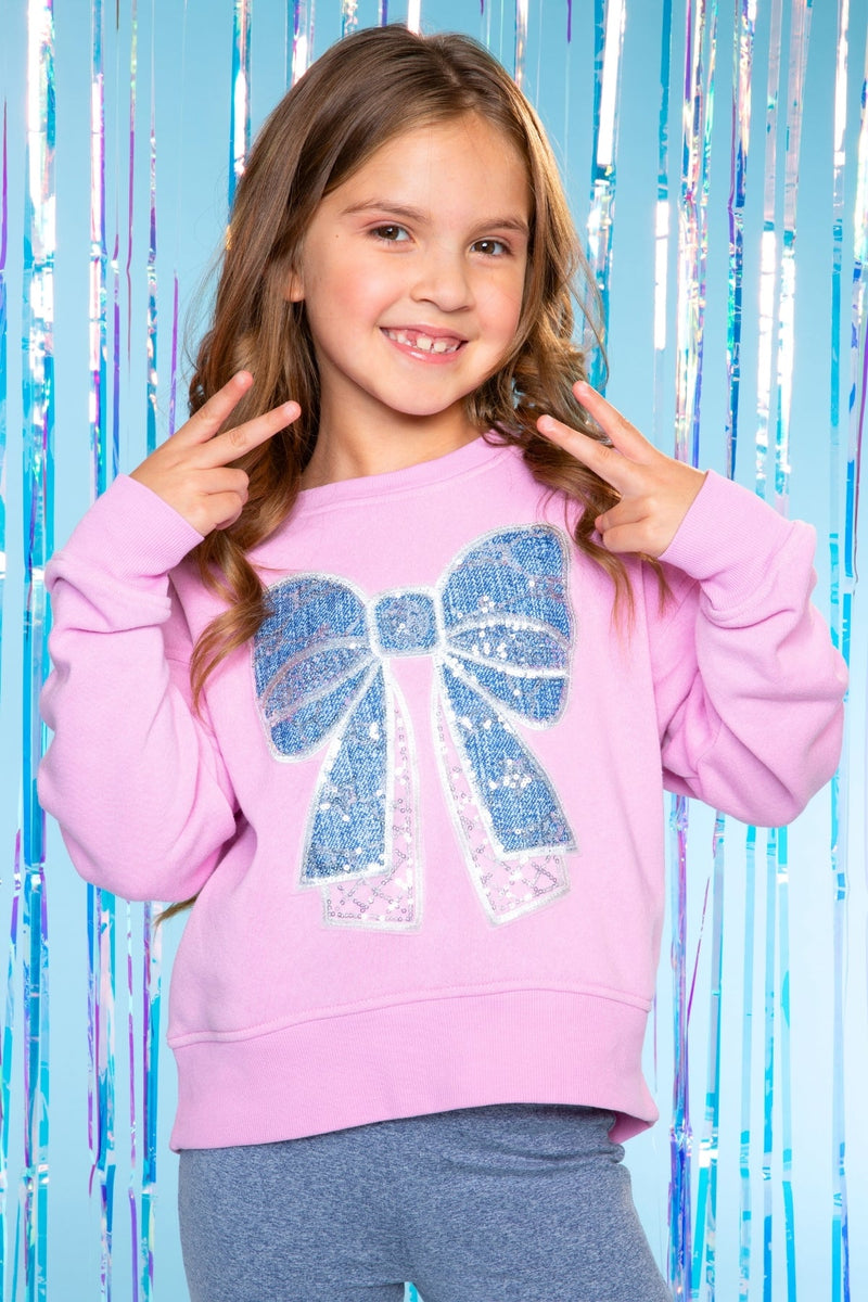 Cotton Soft French Terry Everyday Sweatshirt - Pink Rose Bow - NEW!