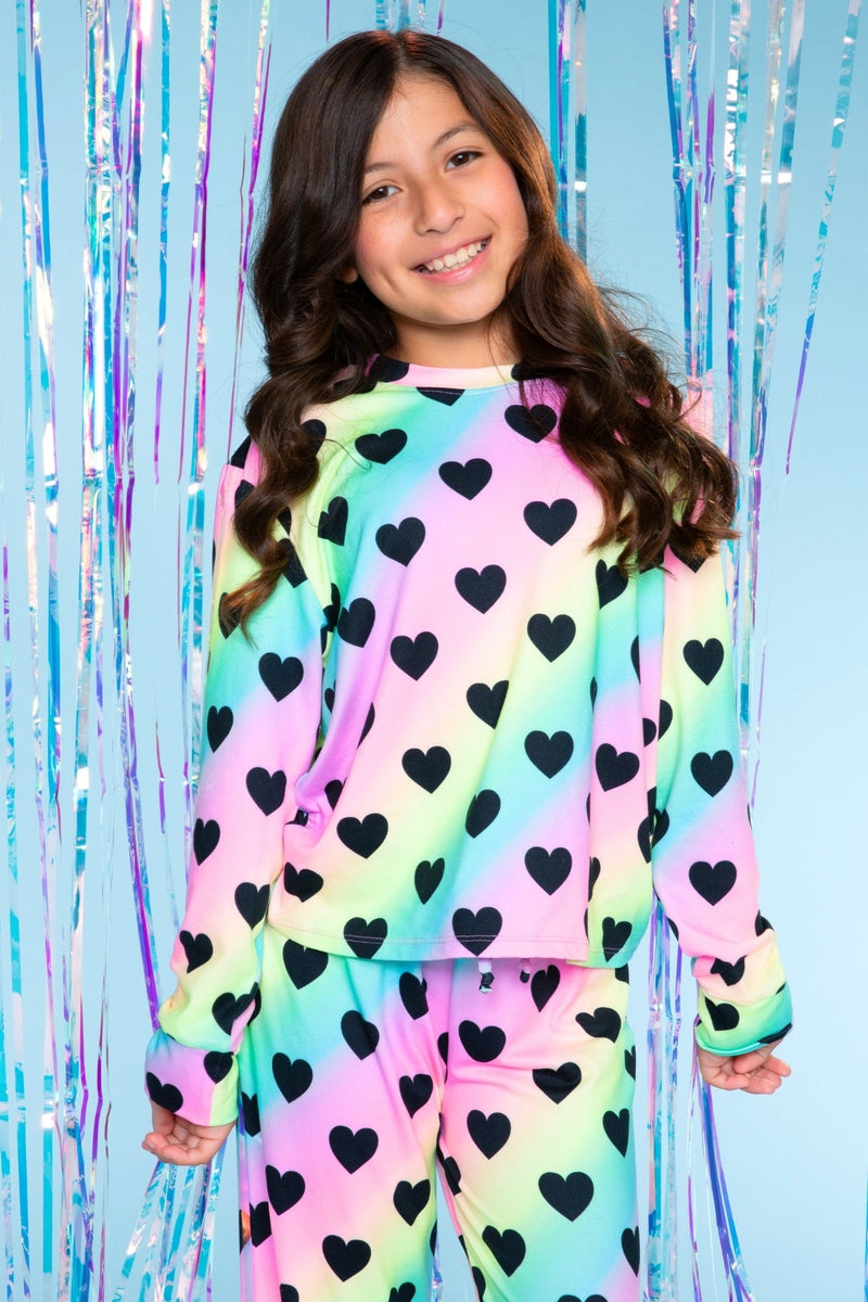 Simply Soft Long Sleeve Easy Tee & Karate Pant - Rainbow Heart
