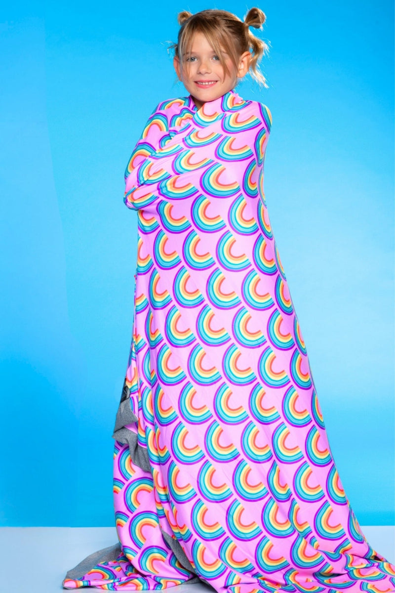 Simply Soft Reversible Blanket - Pink Rainbows - NEW!