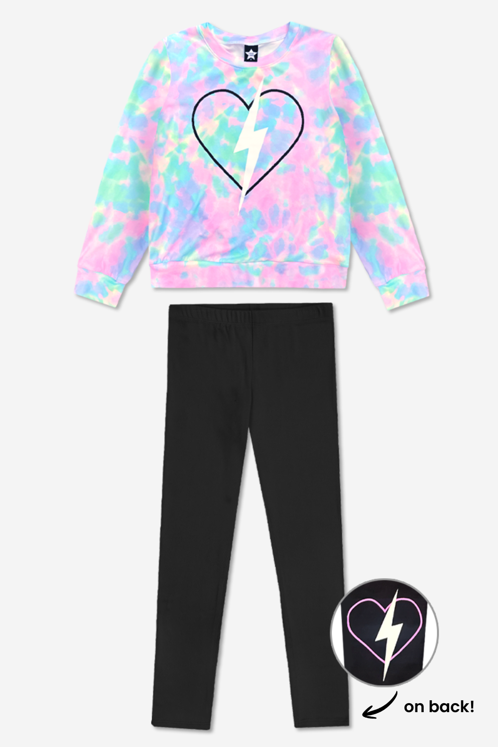 Simply Soft Long Sleeve Crew Top & Long Legging Set - Black Rainbow Tie Dye Star - NEW!