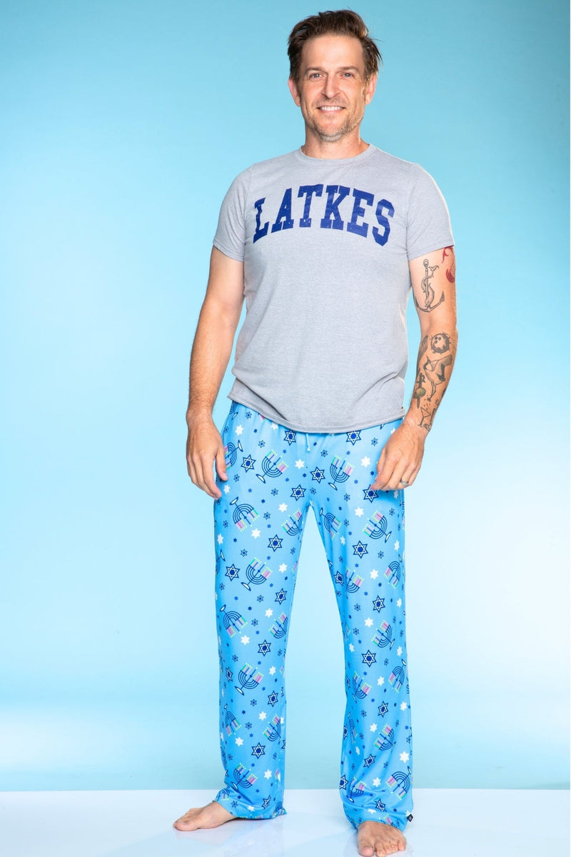 Men's Triblend Tee & Simply Soft Karate Pant - Blue Hanukkah Menorah - NEW!