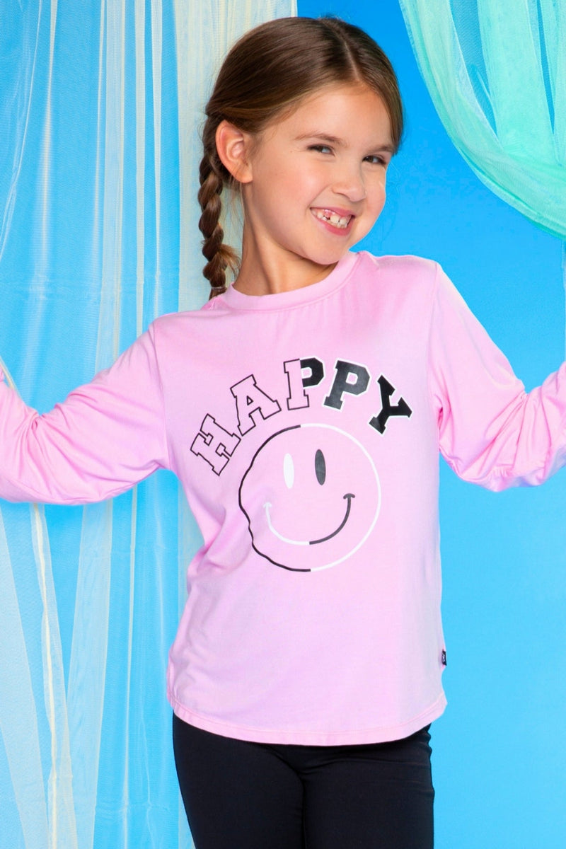 Modal Long Sleeve Shirttail Top - Pink Happy Smile - NEW!