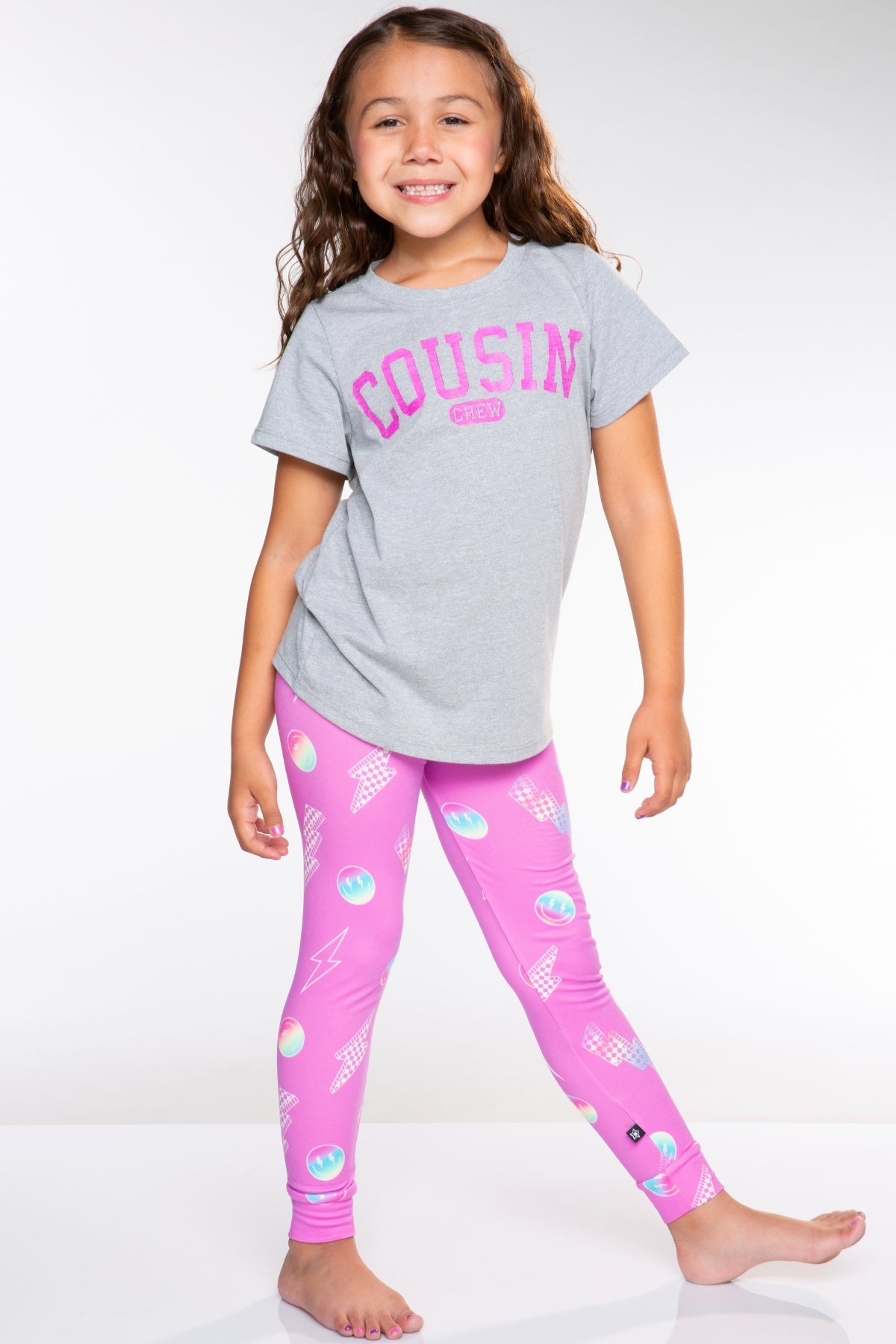 Triblend Short Sleeve Tee & Slim Lounge Bottom - Pink Grey Cousin Crew Smile