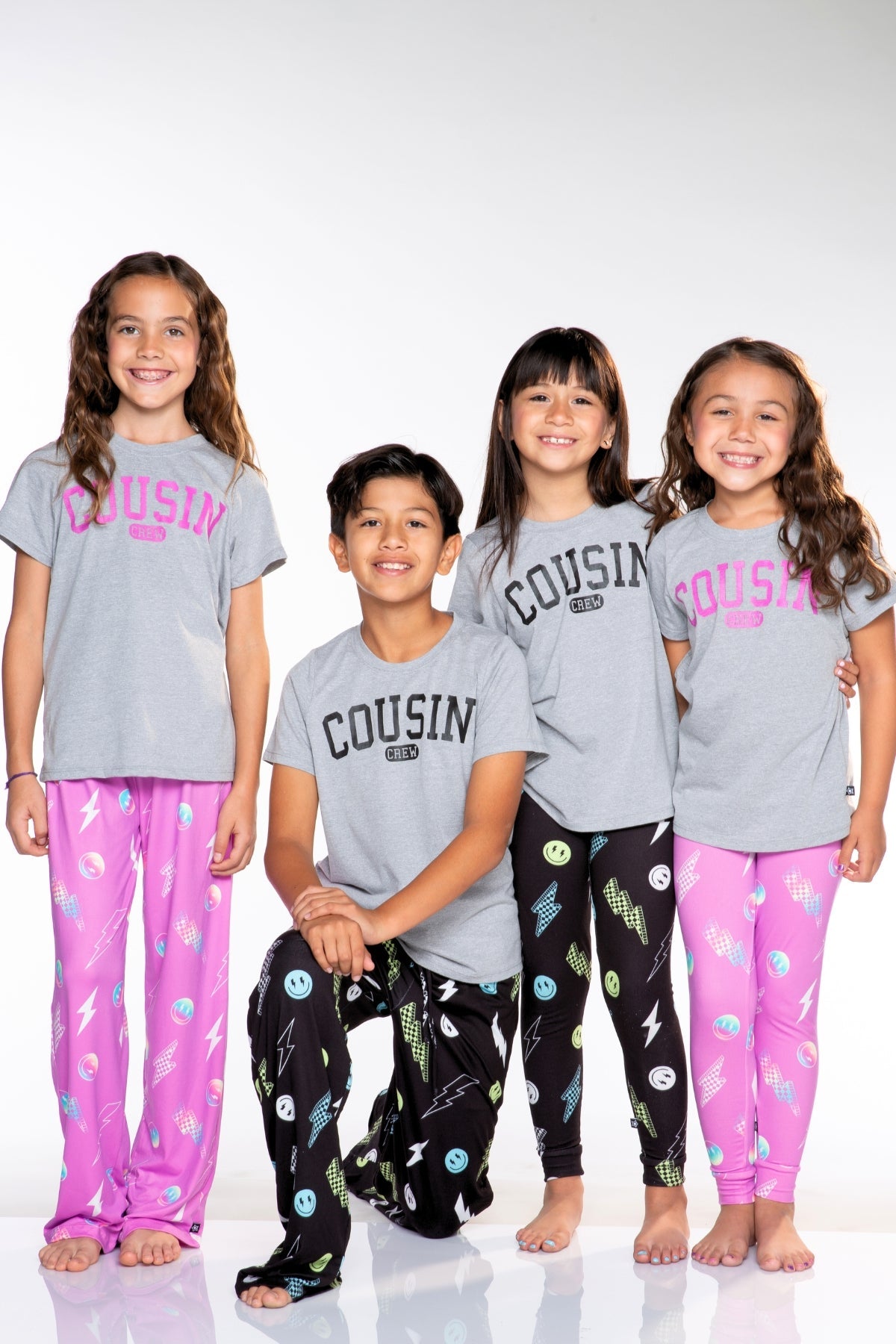 Triblend Short Sleeve Tee & Slim Lounge Bottom - Pink Grey Cousin Crew Smile