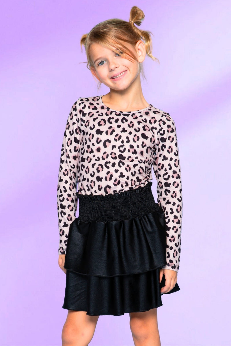 Simply Soft Long Sleeve Smocked Skirt Dress - Black Leopard Liquid - NEW!