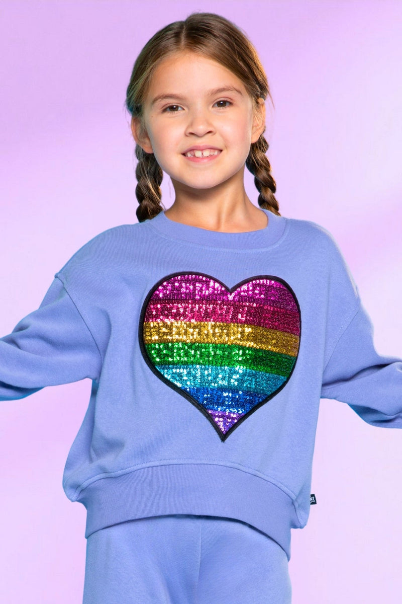 Cotton Soft French Terry Everyday Sweatshirt - Vintage Iris Sequin Heart - NEW!