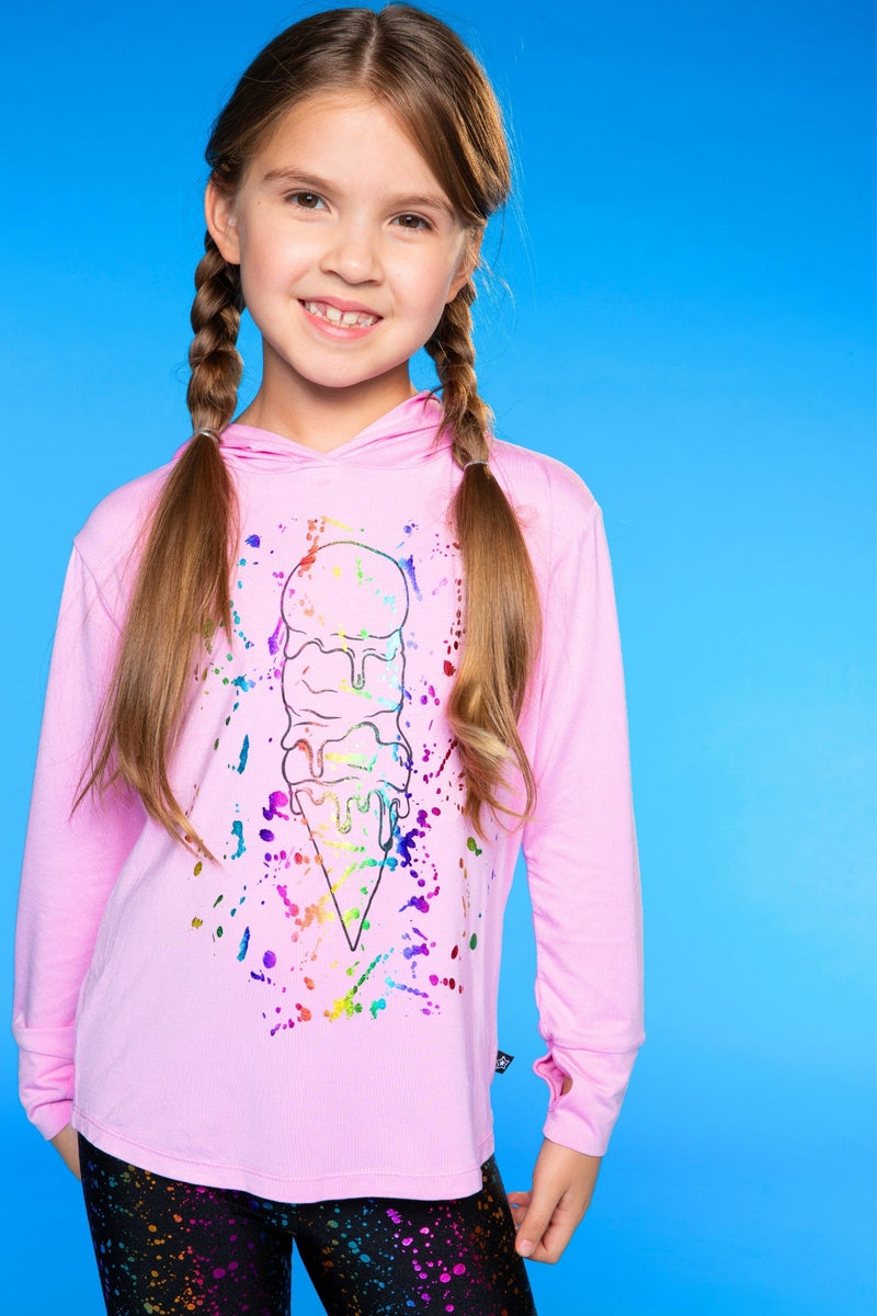 Modal Knit Hoodie Pullover W/Thumbholes - Pink Ice Cream Splatter - NEW!