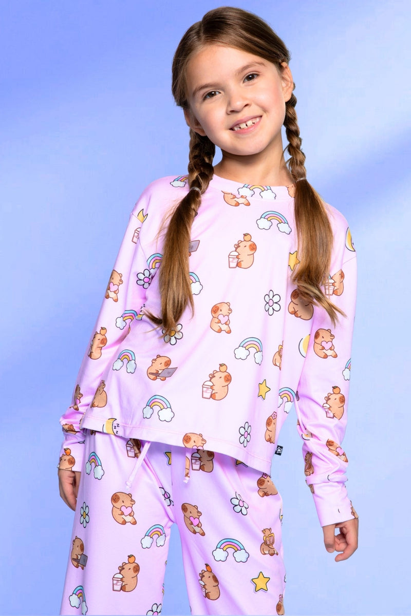 Simply Soft Long Sleeve Easy Tee & Karate Pant - Lavender Capybara - NEW!