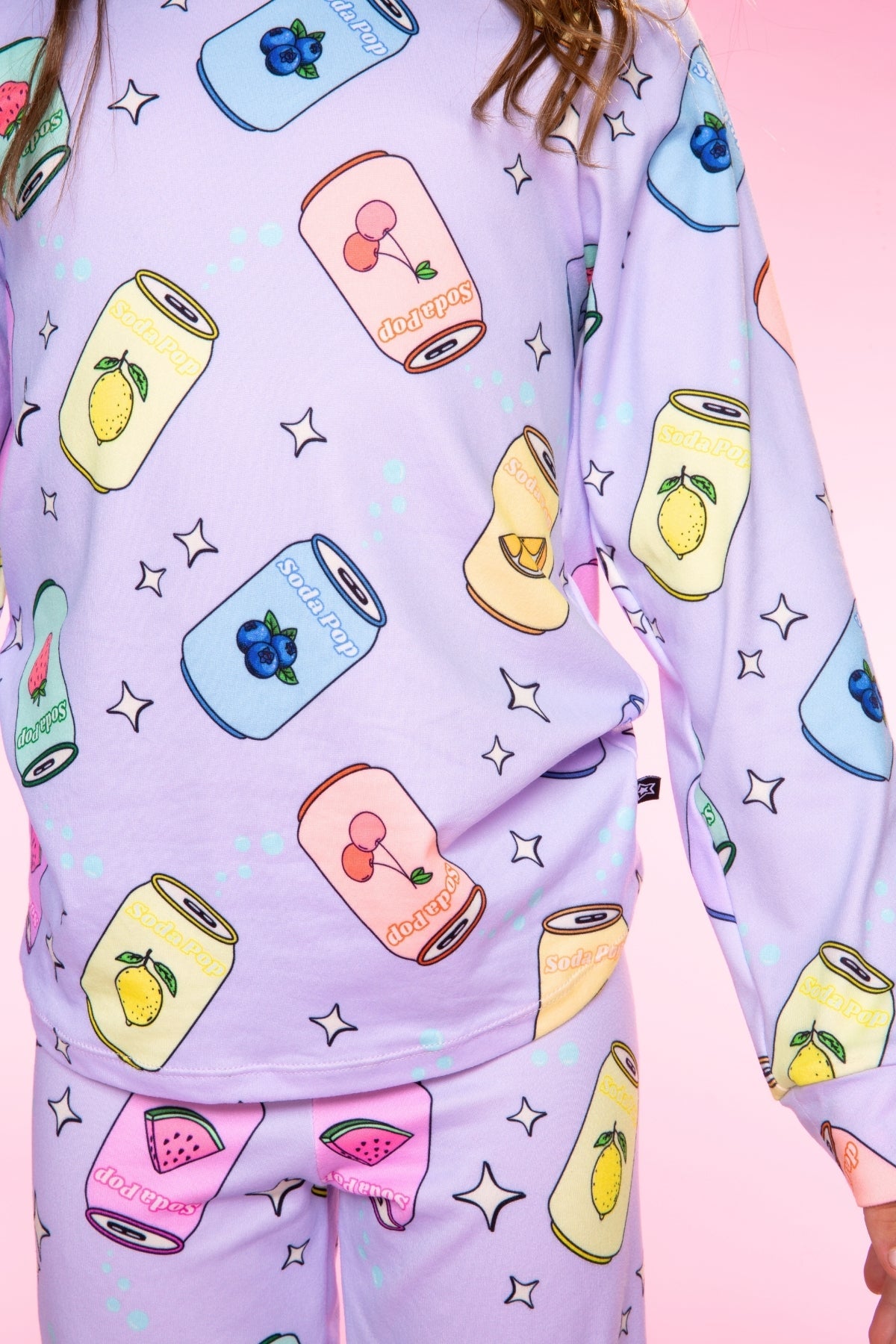 Simply Soft Long Sleeve Crew & Slim Lounge Bottom. - Lt Pink Paris Icons