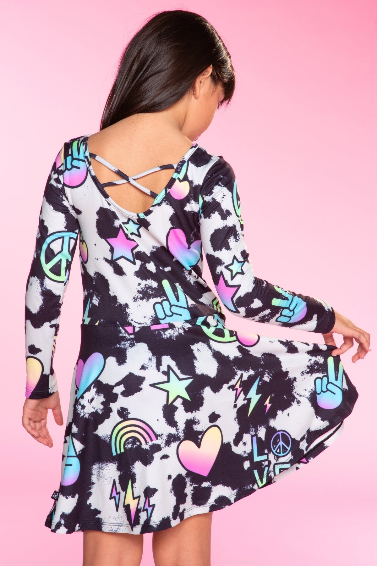 Simply Soft Long Sleeve Skater Dress - Purple Pink Elements