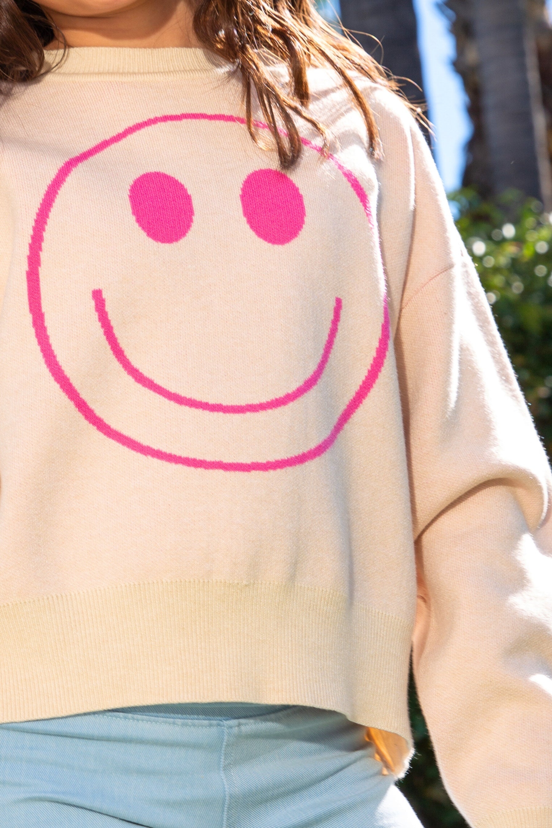 Yummy Soft Crew Neck Sweater - Lt Pink Yellow Lemon