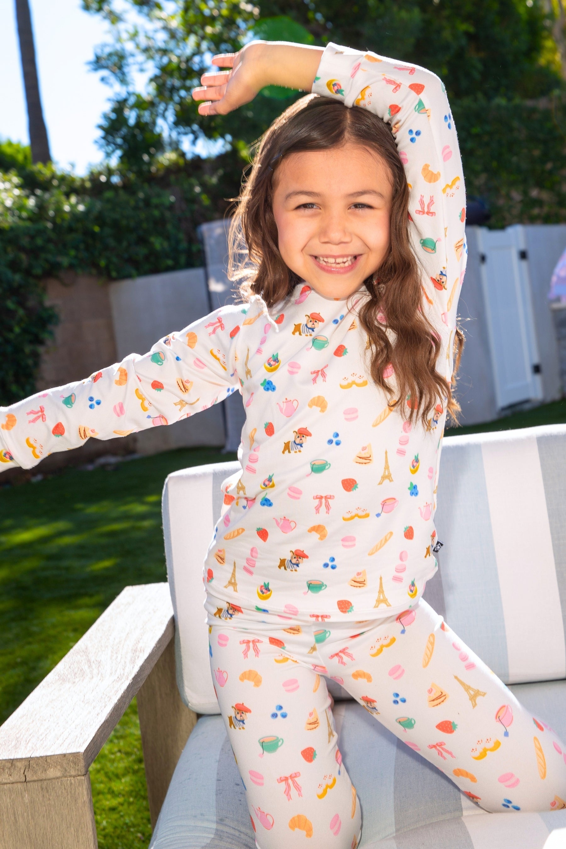 Simply Soft Long Sleeve Crew & Slim Lounge Bottom. - Lt Pink Paris Icons