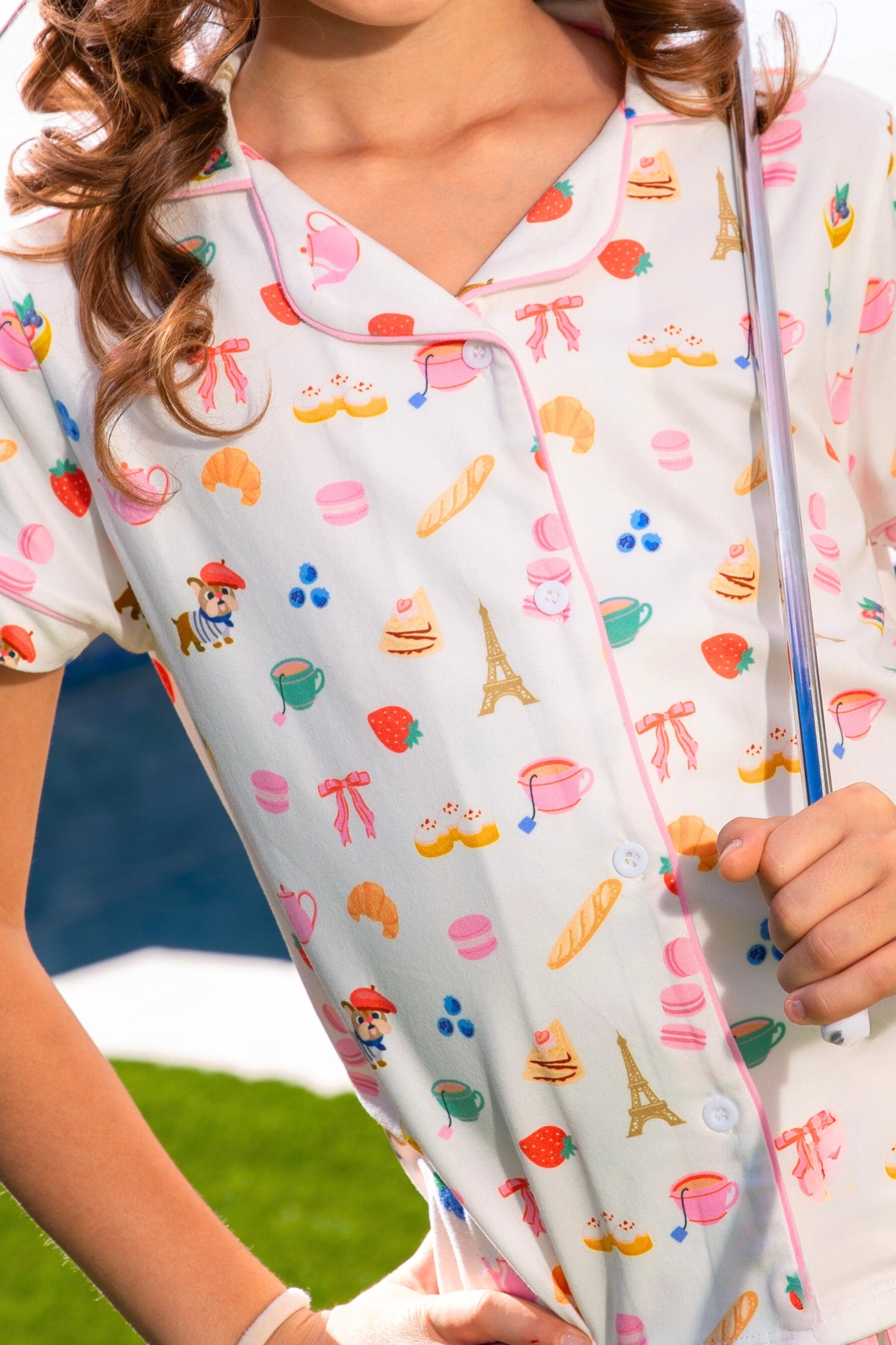 2-Pack Simple Soft Button Down Tee & Karate Pant - Blush Blue Gingham Bow | Lt Pink Paris Icons