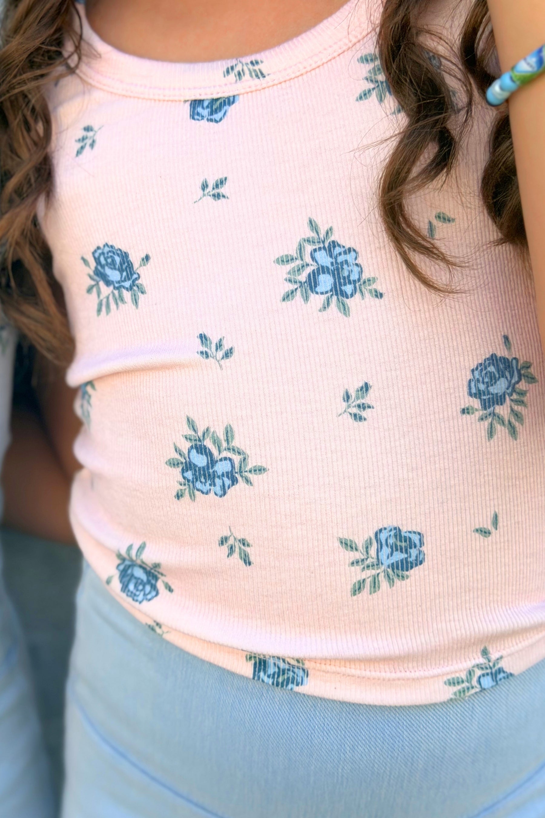 2 Pack Ultra-Soft Ribbed Scoop Racer Tank - Lt Blue Ditsy Floral | Lt Pink Ditsy Floral
