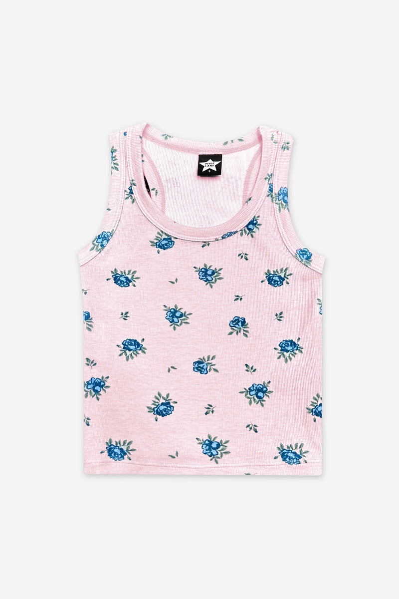 Ultra-Soft Ribbed Scoop Racer Tank - Lt Pink Ditsy Floral