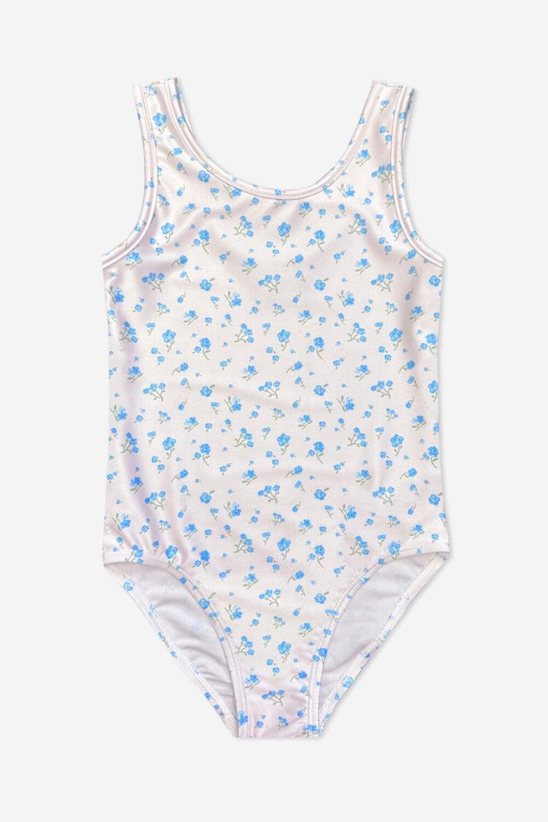 One Piece Cross Back Swimsuit - Ivory Blue Ditsy Floral - NEW!