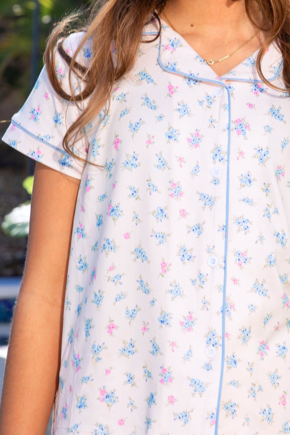 2 Pack - Short Sleeve Simply Soft Button Down Top & Short - Pink Ivory Striped Strawberry | Ivory Pink Stripe Bear Bow