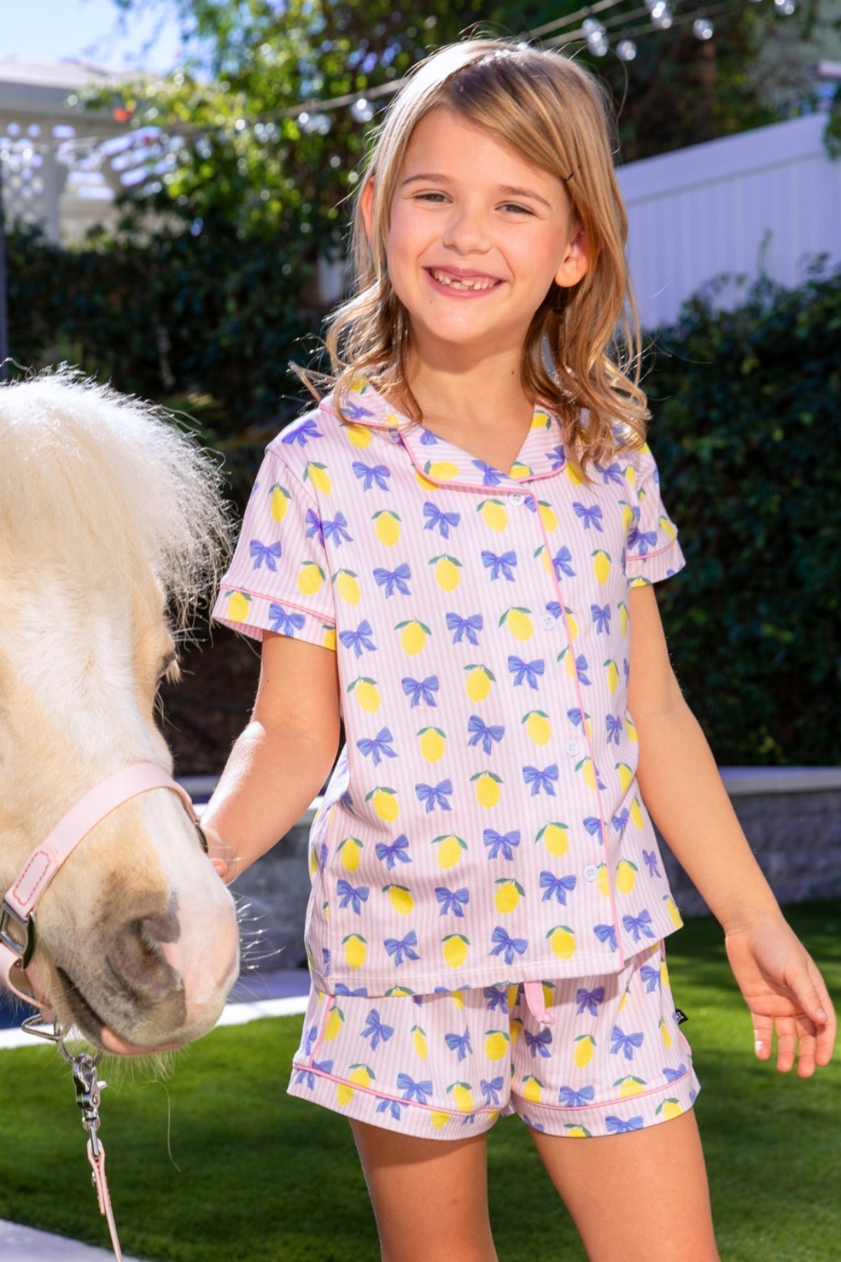 Short Sleeve Simply Soft Button Down Top & Short - Pink Ditsy Floral