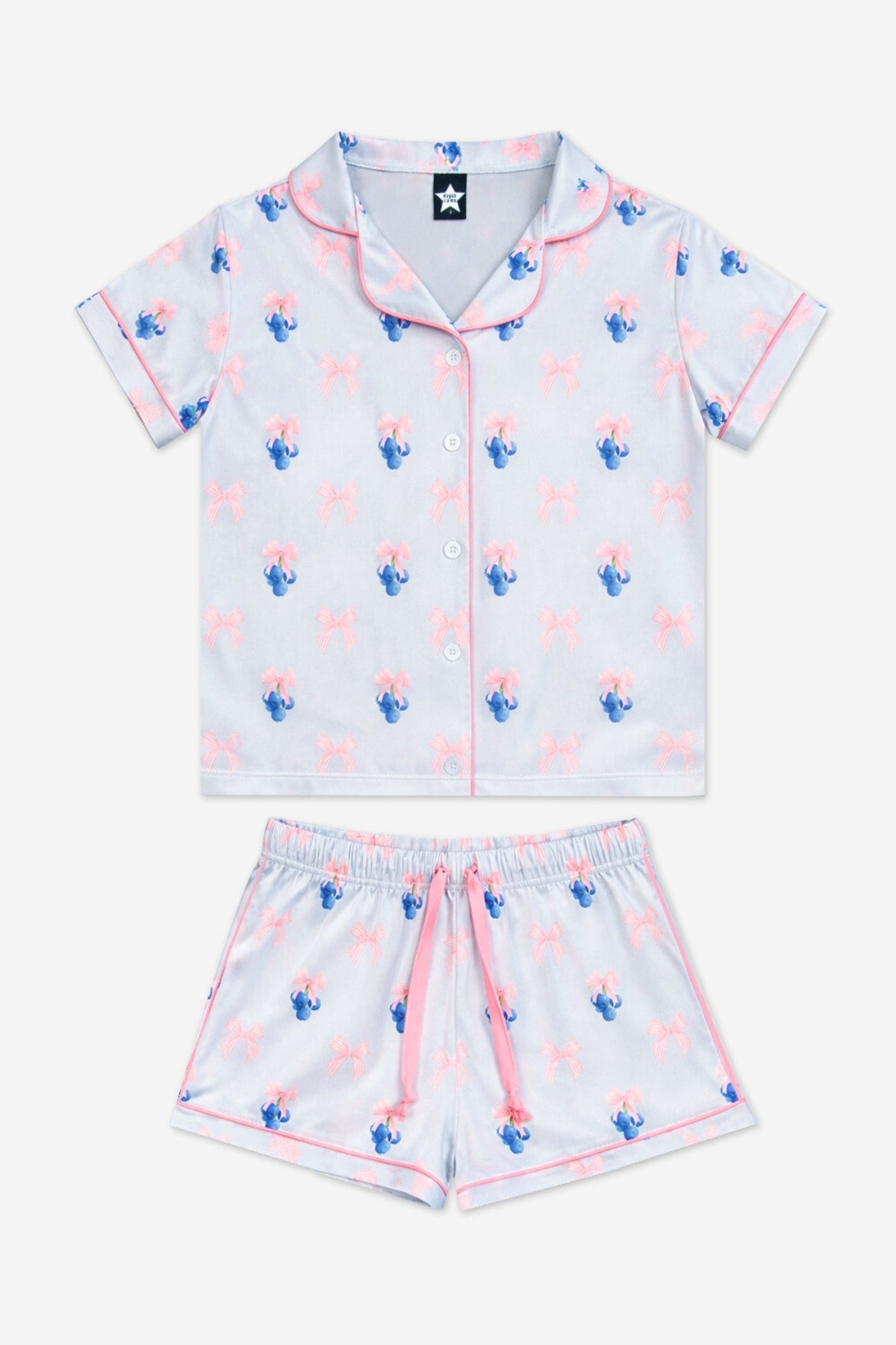 Short Sleeve Simply Soft Button Down Top & Short - Pink Ditsy Floral