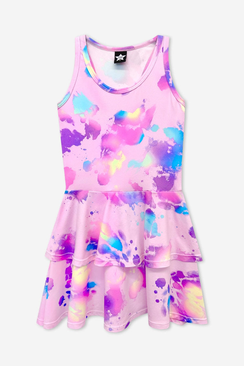 Simply Soft Racerback Ruffle Skirt Dress - Pink Bleach Tie Dye - NEW!