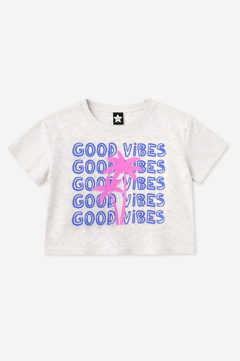 Washed Cotton Drop Shoulder Tee. - Ivory Funfetti Palm - NEW!