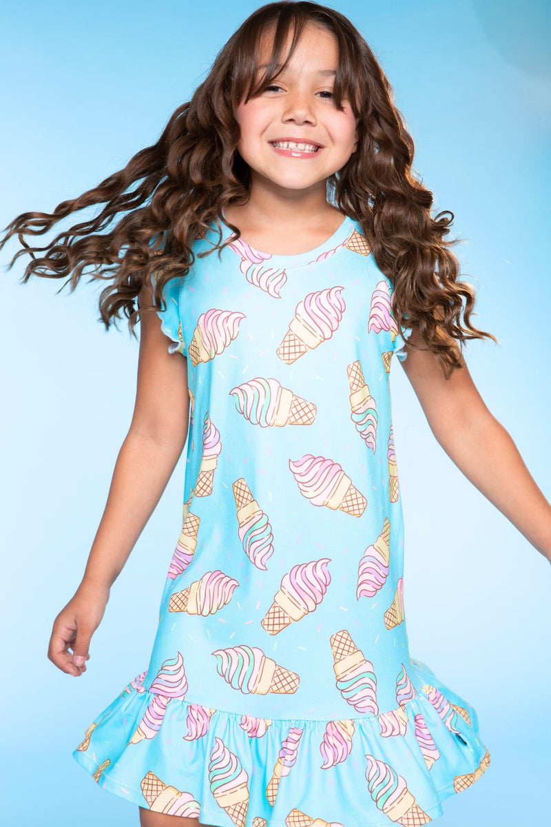 Simply Soft Flutter Sleeve Lounge Dress - Blue Rainbow Ice Cream - NEW!